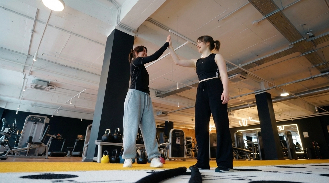 Trainer en cliënte geven een high-five na een sessie bij One Life Fitness